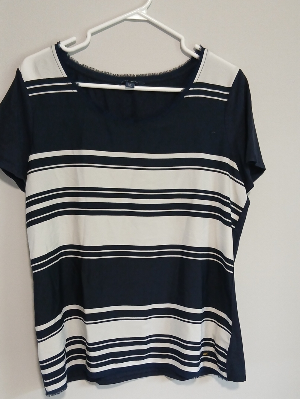 Tommy Hilfiger Navy & White Striped Short Sleeve Top